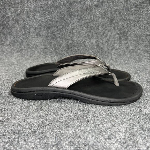 OluKai Ohana Sandals Women's 7 Metallic Grey Athletic Recovery Beach Flip Flops - Picture 1 of 11